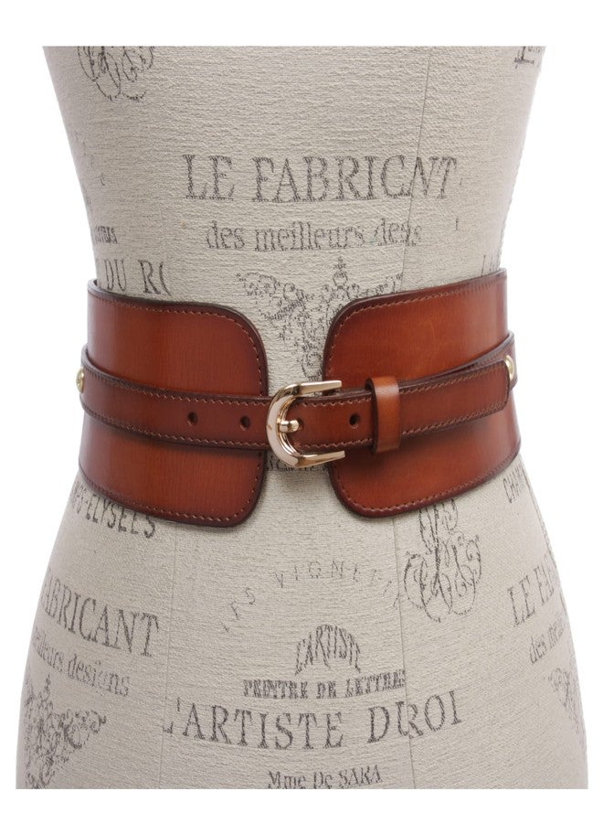 Beltiscool Women's High Waist Elastic Linked Cowhide Stretch Tapered Comfort Leather Belt, Tan | s/m-29 - Image 3